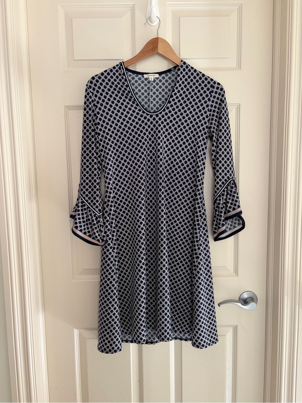 Max Studio Navy and White Geometric Midi Dress